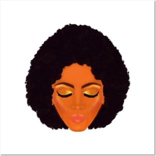 Chic Afro and Gold Makeup (White Background) Posters and Art